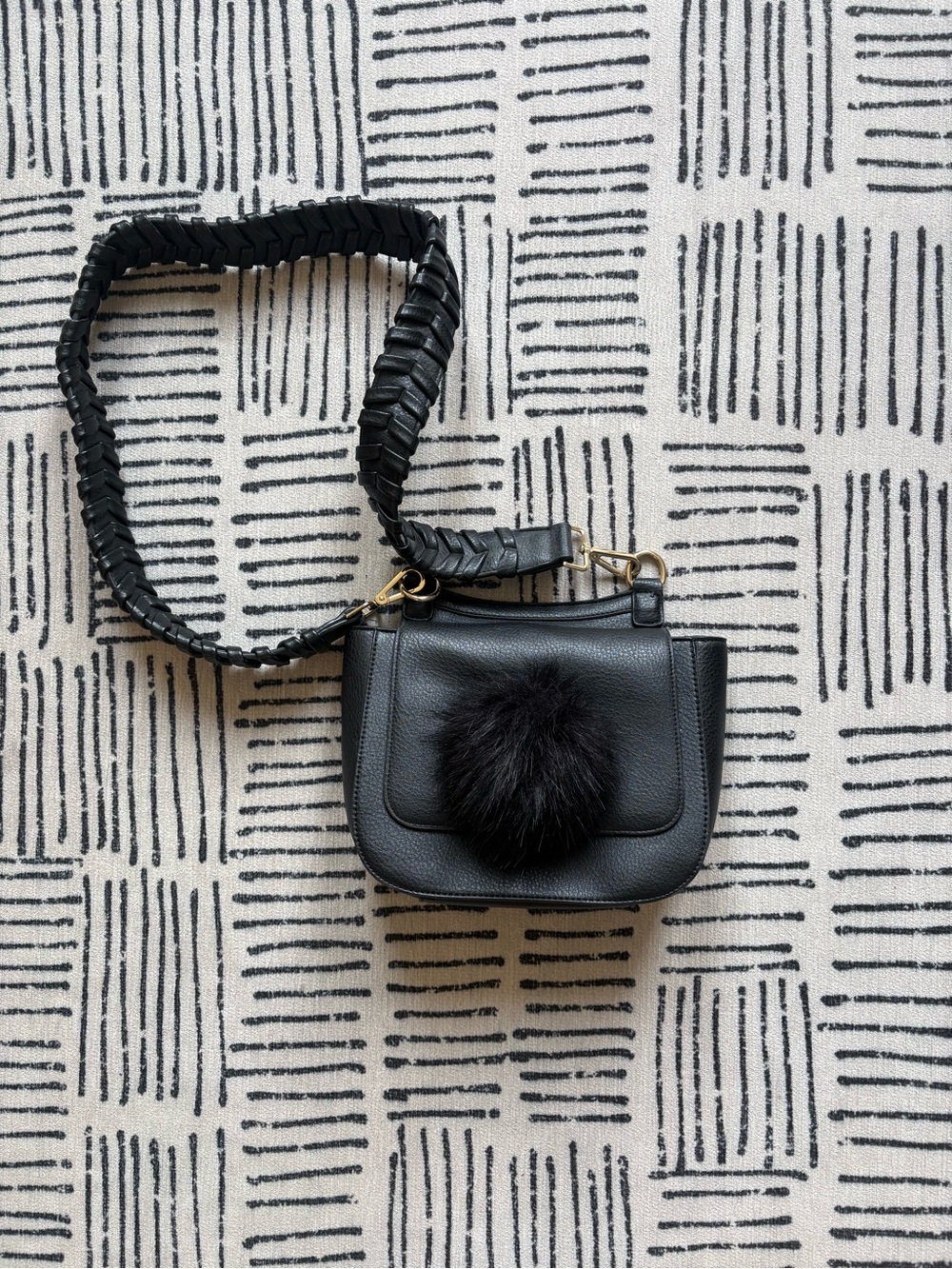 Anthropologie Jules Kae Black Vegan Leather Pom Crossbody Purse